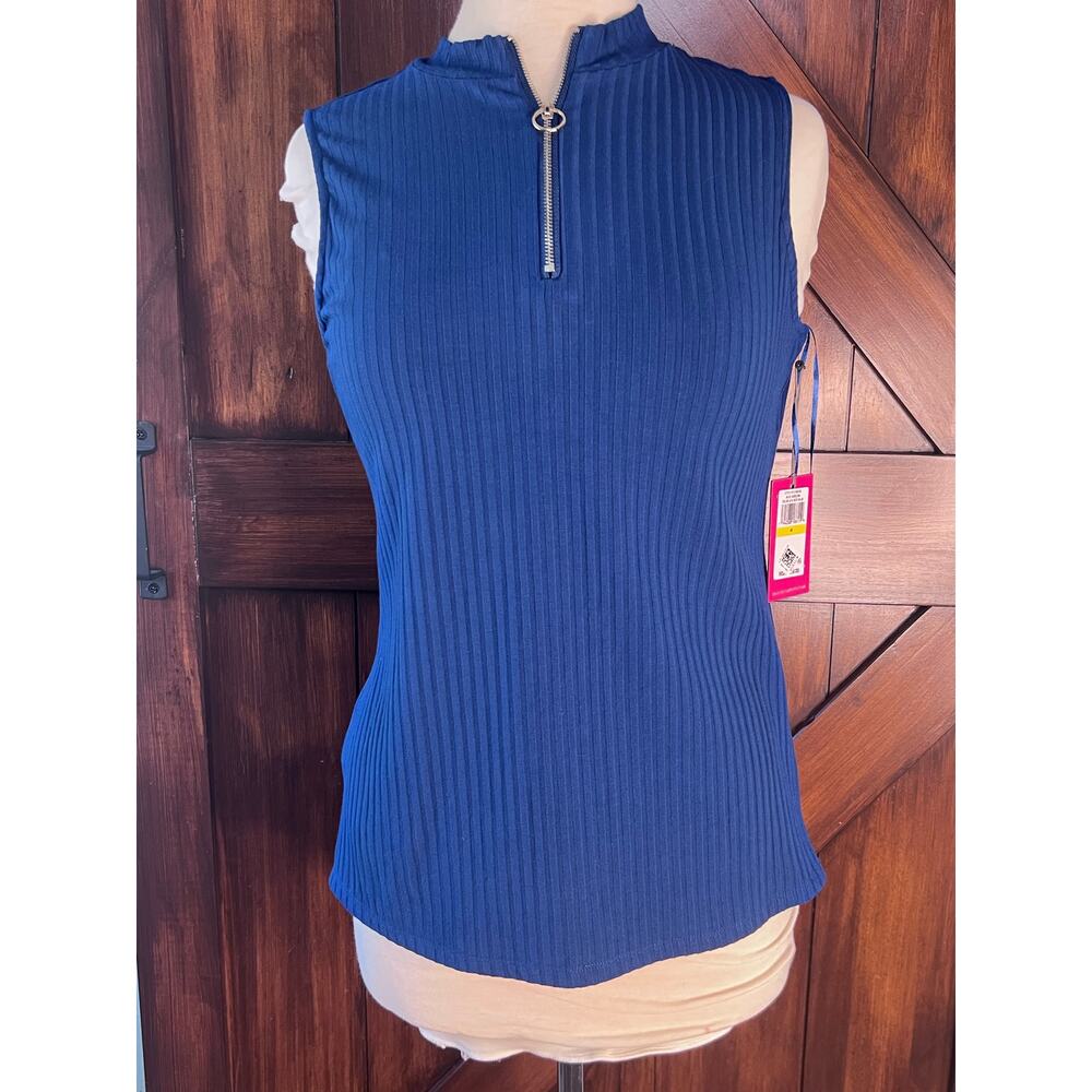Vince Camuto Blue Horizon Half Zip Women's‎ M Ribbed Tank Shirt